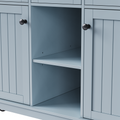 K&K 53Inch Large Kitchen Island With Drop Leaf,Power Outlet,Door Internal Storage Rack,Rolling Kitchen Cart On 5 Wheels With 5 Open Side Racks For Kitchen,Dining Room,Grey Blue Not Include Bar Stools Grey Blue Gray Kitchen Classic,Farmhouse,Luxury,Modern