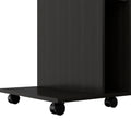 Bombay Mobile Tray Table, Two Side Shelves Black Casters Or Wheels Computer Desk Office Modern Desk Rectangular Melamine Engineered Wood