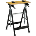 Homcom Work Bench Tool Stand With Adjustable Height And Angle, Carpenter Saw Table With 4 Clamps, Steel Frame, 220Lbs Capacity Natural Wood Mdf Iron