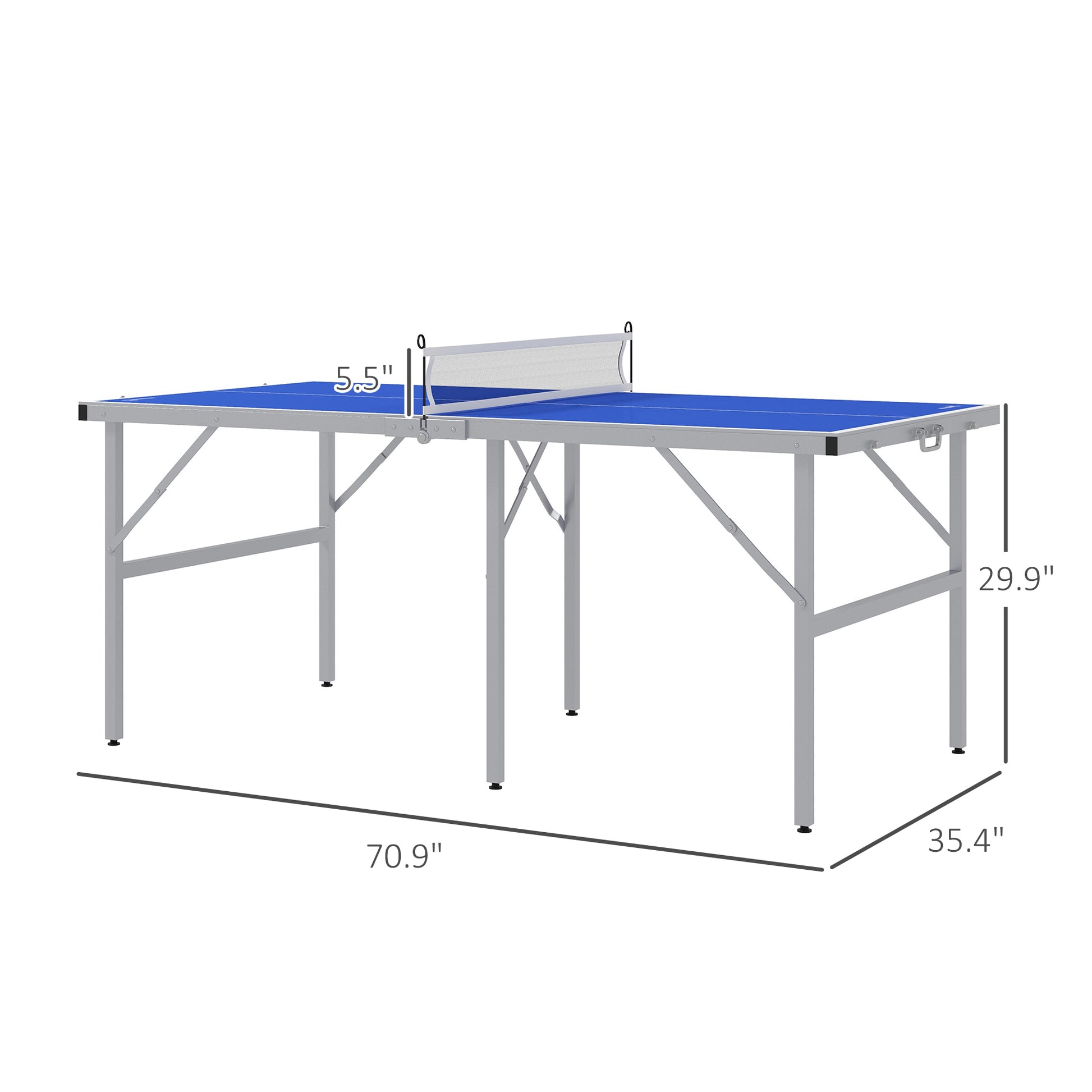 Soozier Mini Ping Pong Table Set For Outdoor And Indoor, Foldable Table Tennis Table With Net, 2 Paddles, 3 Balls, Adjustable Feet, Easy Assembly, Blue Blue Aluminum