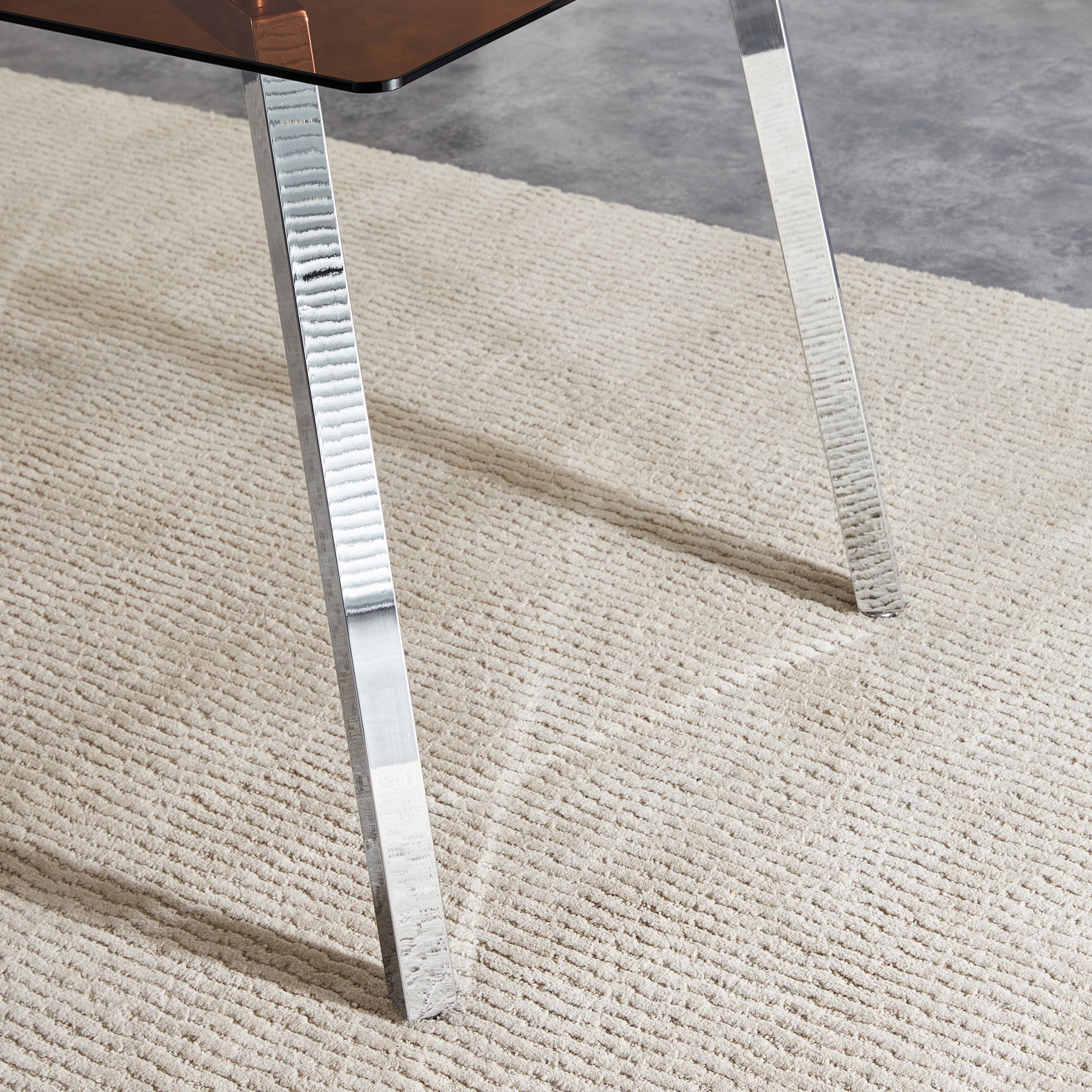 Table And Chair Set. Large Modern Rectangular Table With Brown Glass Top And Silver Metal Legs. It Comes With Soft And Comfortable Pu Seats, Faux Leather Upholstered Seats And Silver Metal Legs. Black,Brown Seats 4 Glass Metal