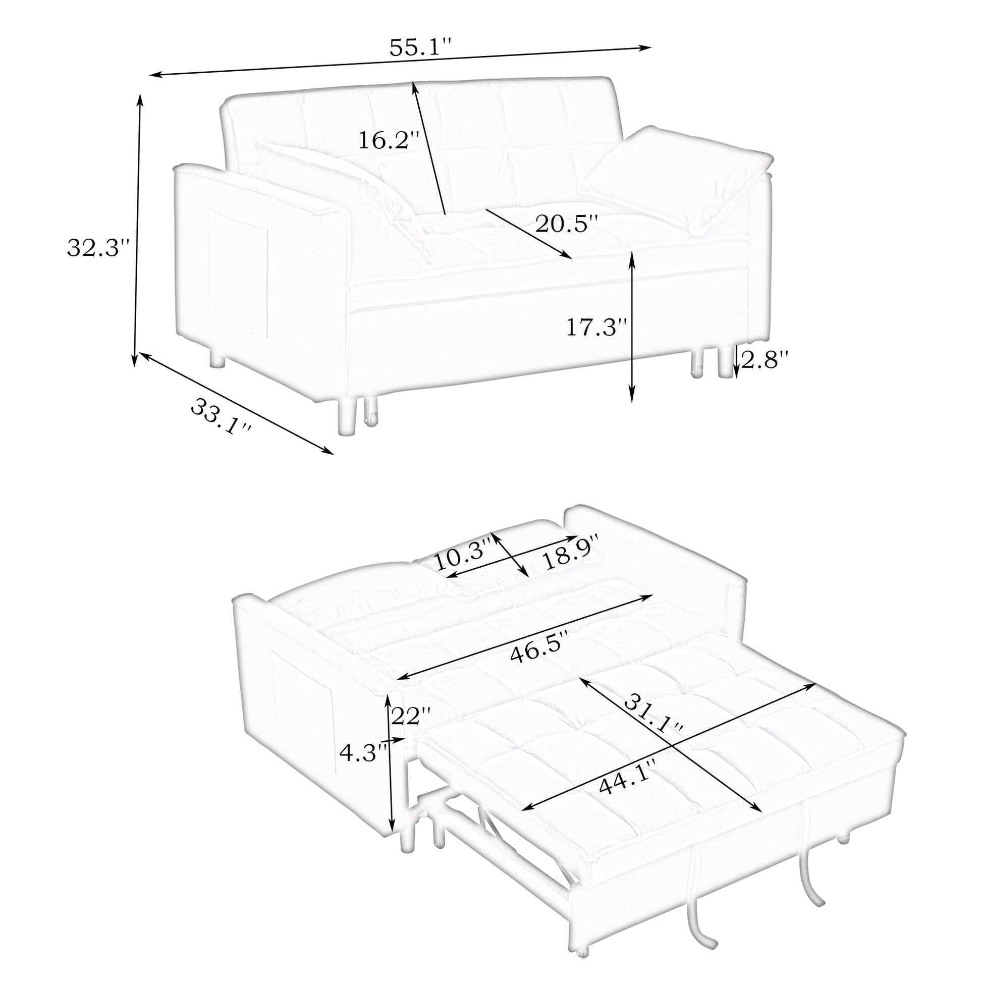 Folding Sofa Bed With Adjustable Back Access To Sofa Recliner Single Bed Adult Modern Chair Bed ,Pink Pink Corduroy 2 Seat