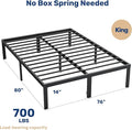 King Size Bed Frame, 14 Inch Platform Bed No Box Spring Needed, Sturdy Metal Bed Frame King Size, Storage Space Under The Bed Heavy Duty Frame Bed, Black Black Metal