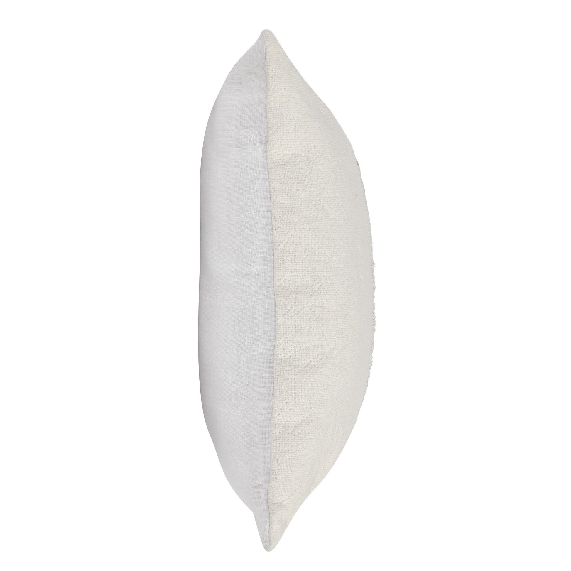 26 X 26 Accent Throw Pillow, Faux Leather Center, Fringed, White, Gray White Fabric