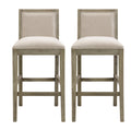 30.5 Inch Height Bar Stools Set Of 2, Rubber Wood Frame,Fabric Sponge Cushion And Upholstered Barstools, Retro Bar Chairs Suitable For Kitchen Island,Bedroom,Dining Room. Rubberwood Beige,Grey Gray