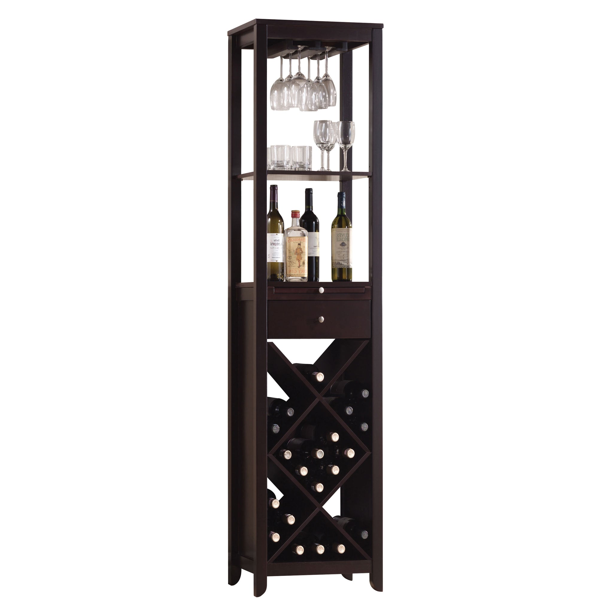 Wenge Wine Cabinet With 1 Drawer And Stemware Rack Wenge Kitchen Wood