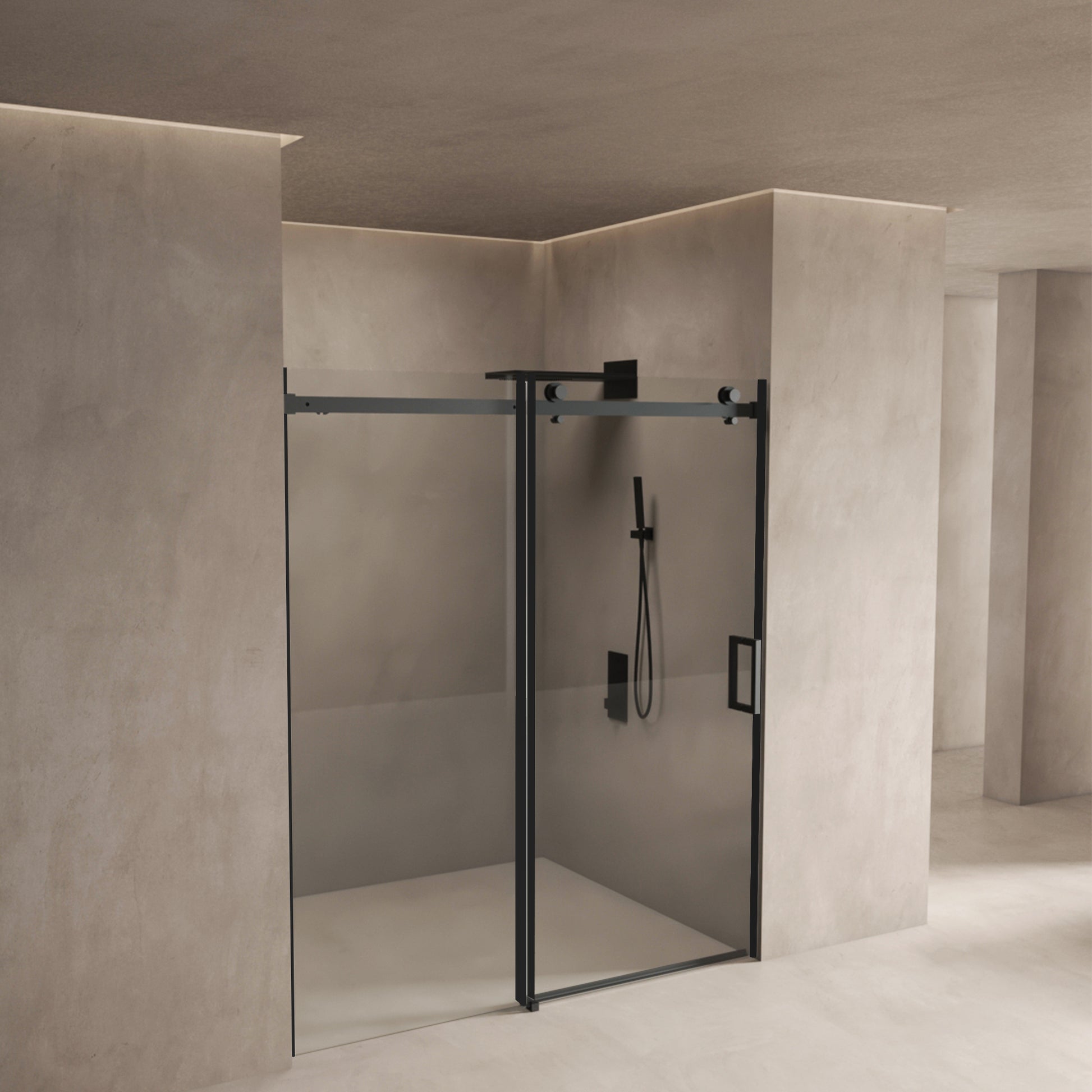 56" 60"W X 70"H Frameless , Sliding , With Premium 5 16" 8Mm Thick Tempered Glass Shower Enclosure,Double Side Easy Clean Coat,Matte Black Finished With Buffer Matt Black Bathroom American Design