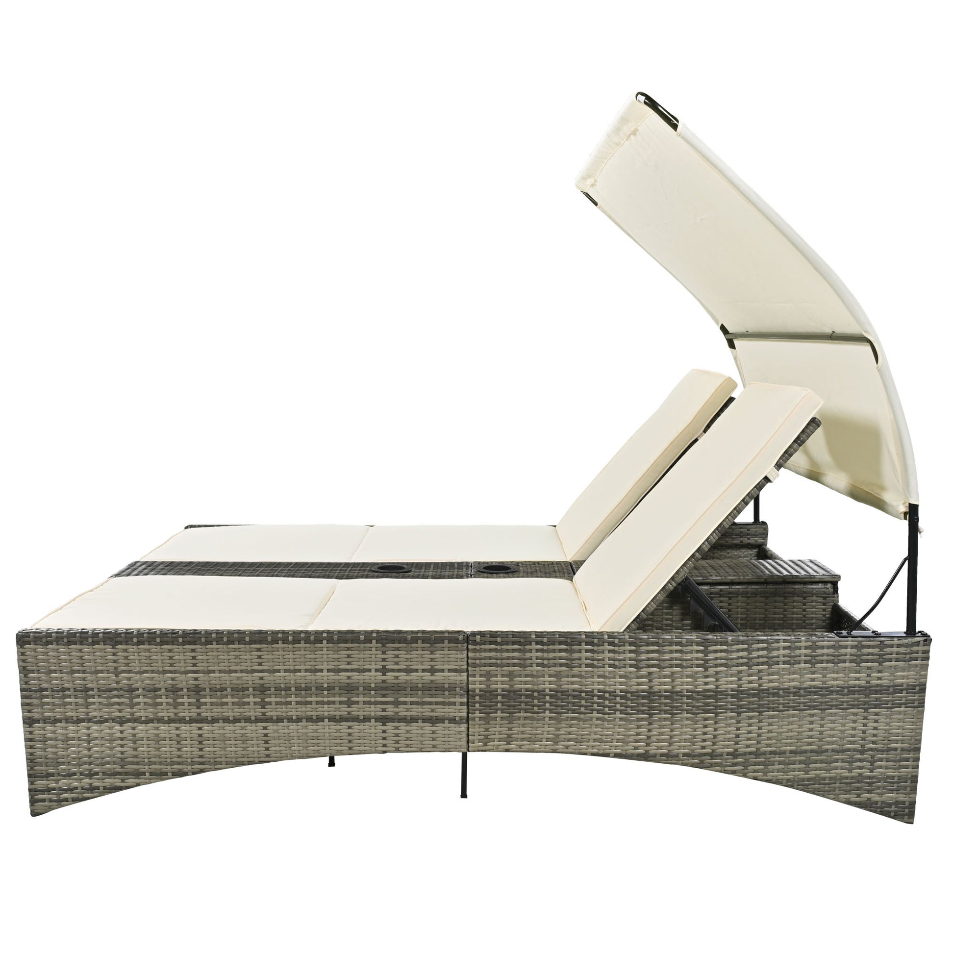 Patio Daybed Outdoor Daybed Outdoor Rattan Sun Lounger With Shelter Roof With Adjustable Backrest, Storage Box And 2 Cup Holders For Patio, Balcony, Poolside,Cream Yes Cream Seats 2 Water Resistant Frame Water Resistant Cushion Garden & Outdoor Sectional