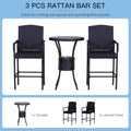Outsunny Rattan Wicker Bar Set For 3 Pcs With Ice Buckets, Patio Furniture With 1 Bar Table And 2 Bar Stools For Poolside, Backyard, Porches Dark Brown Steel