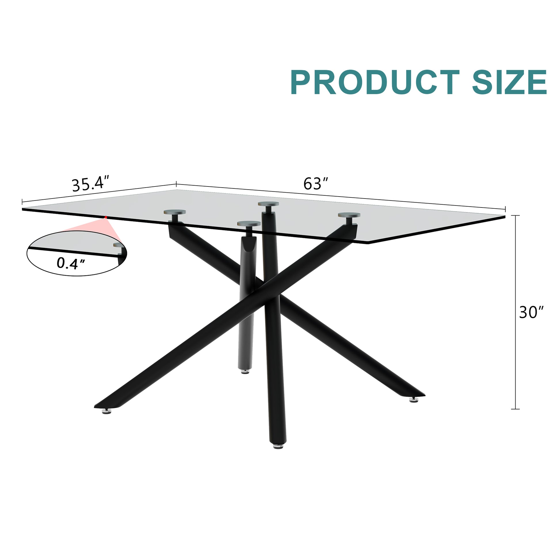 Large Modern Minimalist Rectangular Glass Dining Table For 6 8 With 0.39" Tempered Glass Tabletop And Black Color Metal Legs, For Kitchen Dining Living Meeting Room Banquet Hall Black Glass