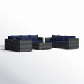 8 Person Wicker Seating Group With Sunbrella Cushions Fully Assembled Grey Mix,Navy Blue Wicker