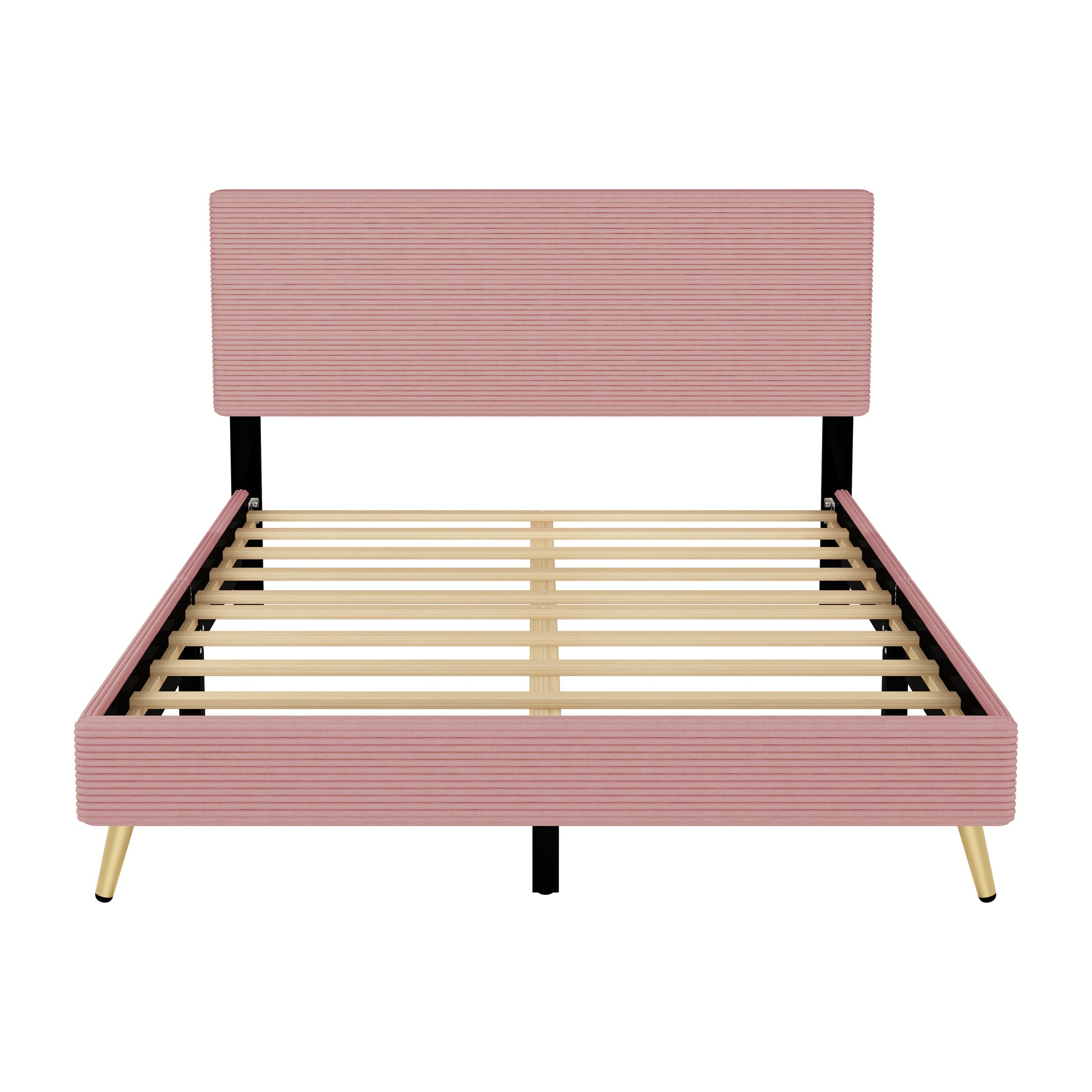 2 Pieces Bedroom Sets Queen Size Upholstered Bed Frame, Modern Corduroy Storage Ottoman,Pink Queen Pink 2 Piece Set Solid Wood Mdf
