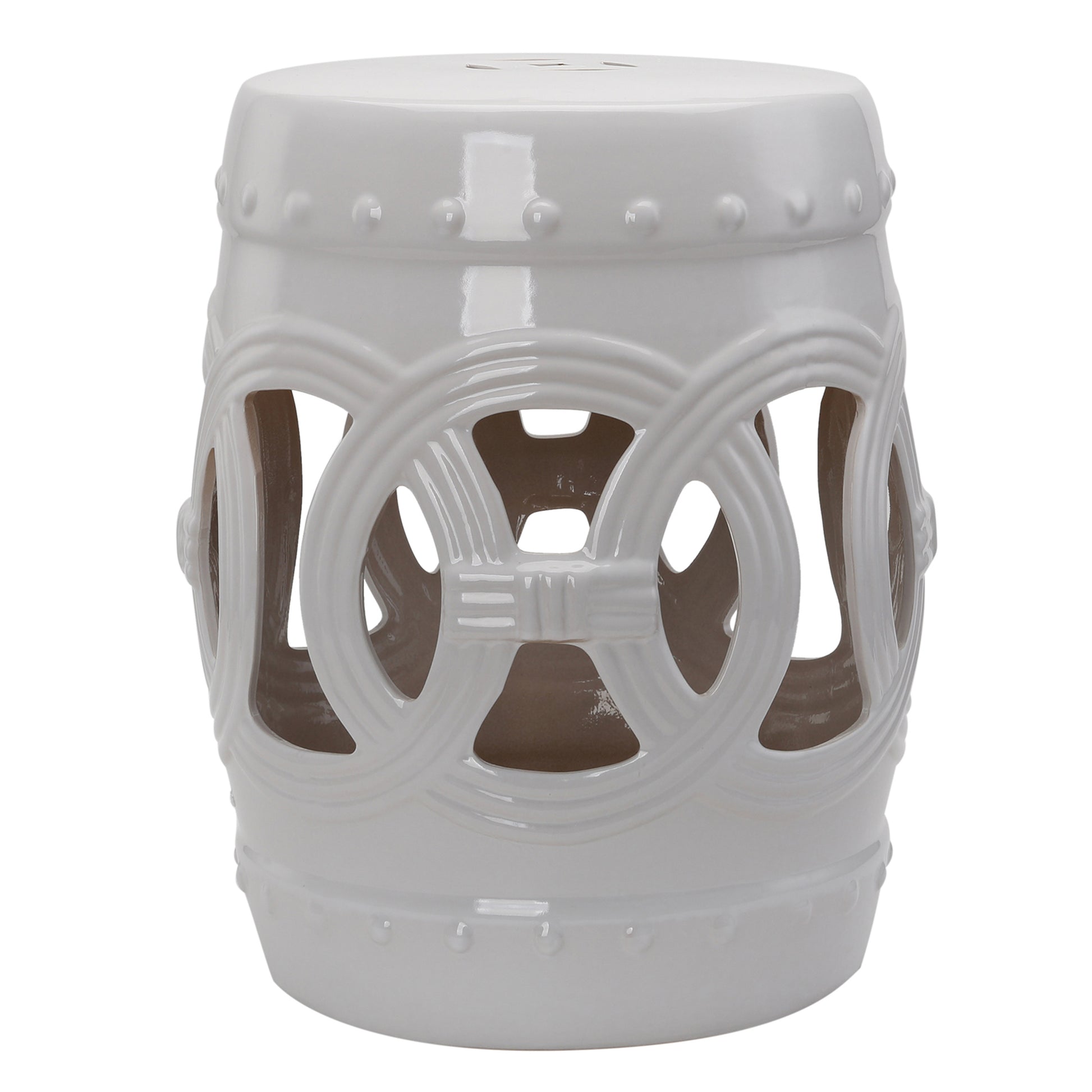 Outsunny 14" X 17" Ceramic Garden Stool With Double Coin Knotted Ring Design & Strong Glazed Material, Decorative End Table, Home Collection, White White Porcelain