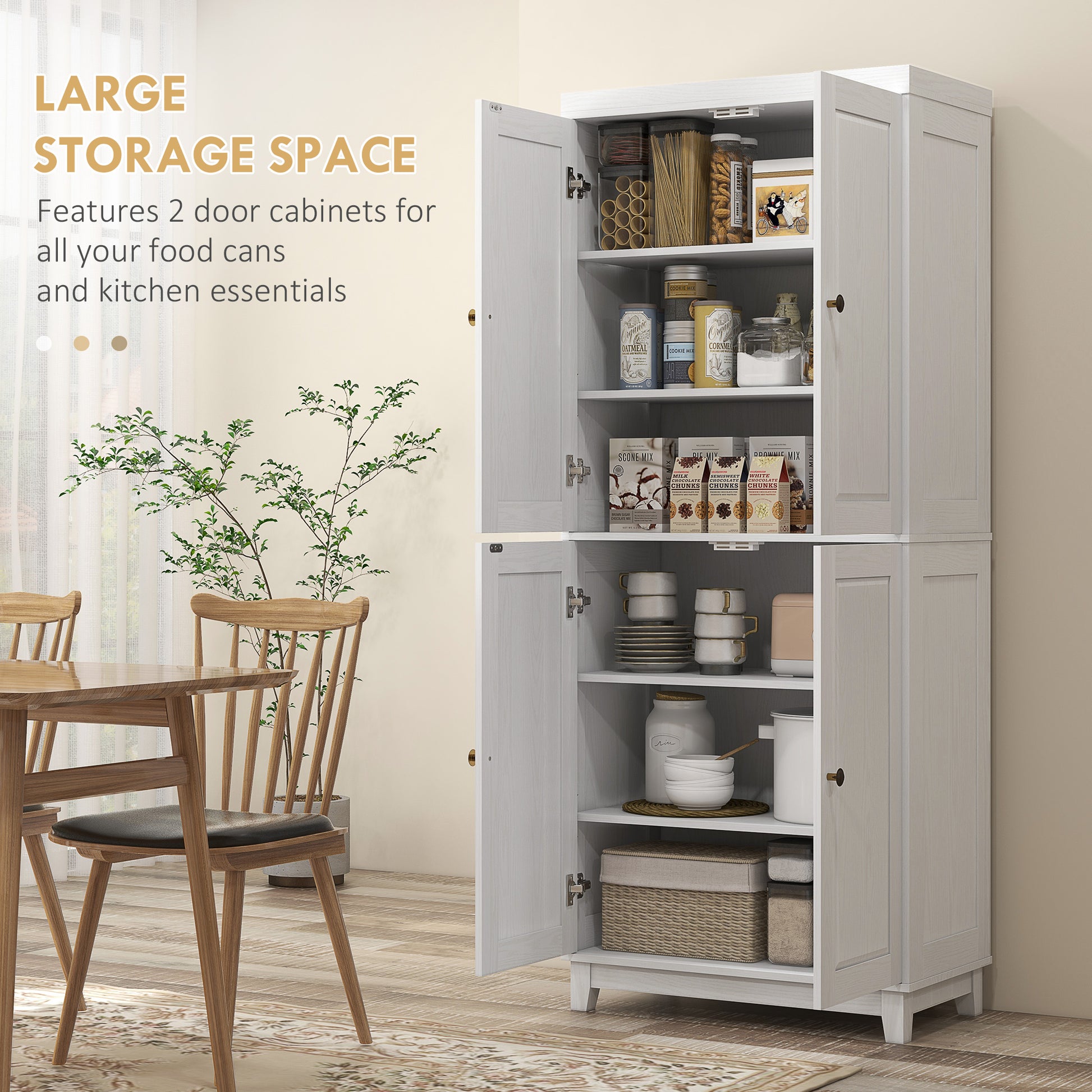 Homcom 72.5" Tall Kitchen Pantry Storage Cabinet, Freestanding Kitchen Cupboard With 4 Soft Close Doors And Adjustable Shelves For Dining Room, Distressed White White Mdf
