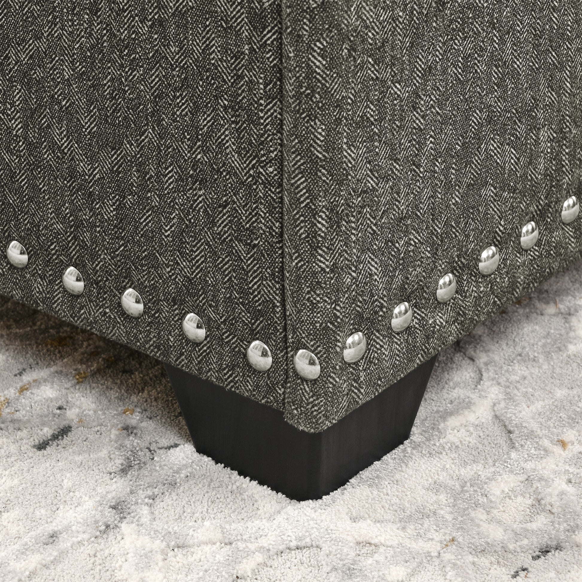 Sectional Sleeper Sofa With Storage Chaise For Living Room, Grey Linen Couch Antique Gray Wood Fabric 3 Seat