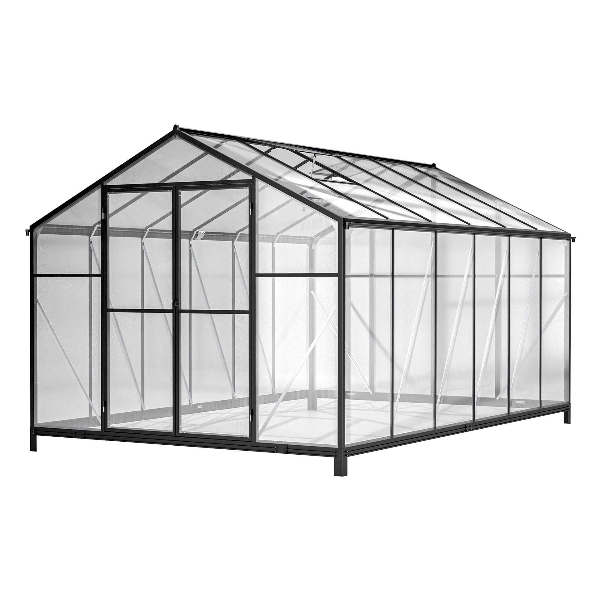 8' X 12' Outdoor Greenhouse, Heavy Duty Polycarbonate Greenhouse, Large Walk In Greenhouse With Double Doors And Two Ventilation Windows, Aluminum Greenhouse For Outdoor Greenhouse Garden Backyard