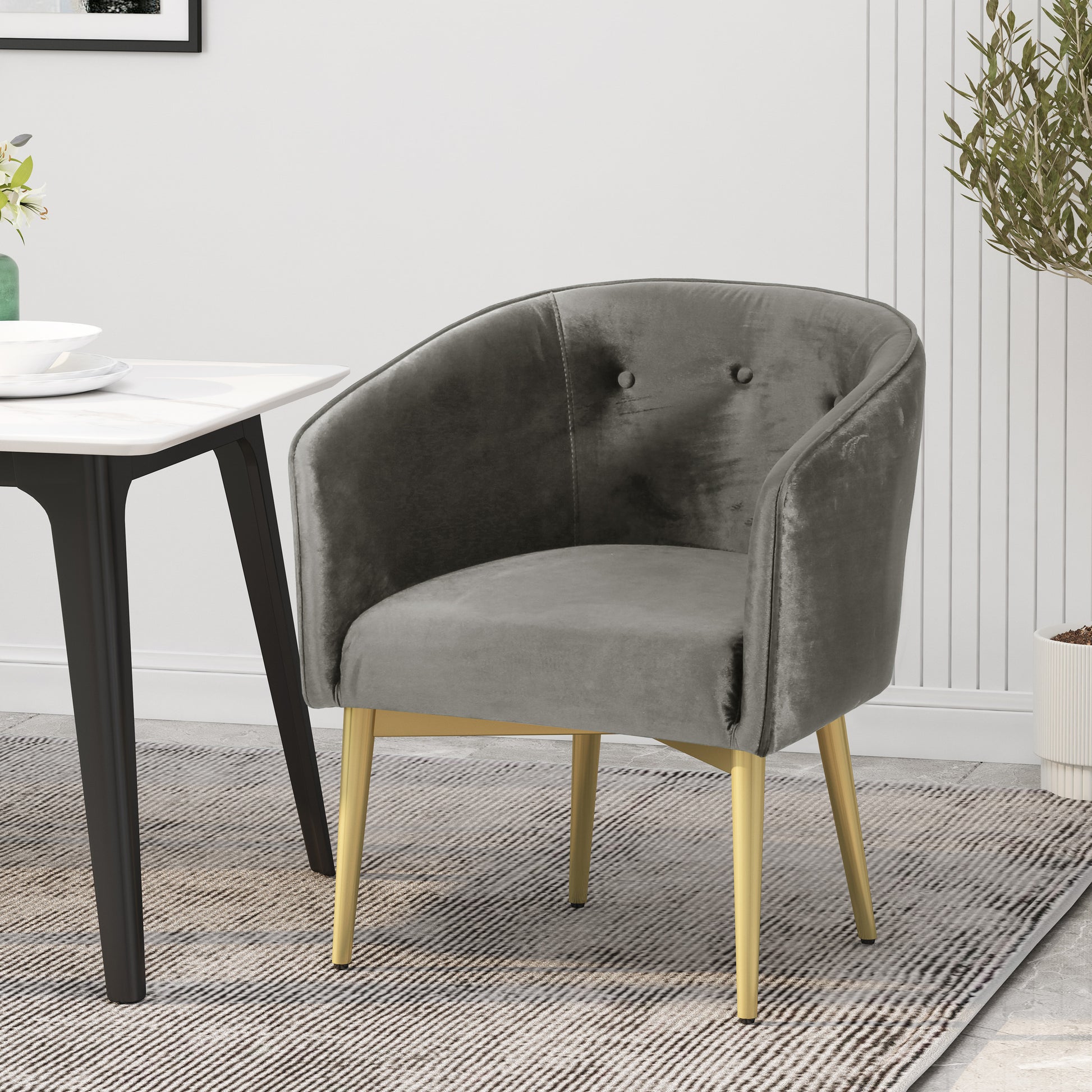 Dining Arm Chair Grey Velvet