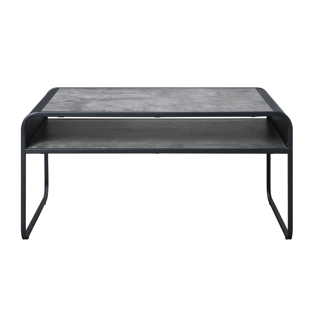 Concrete Grey And Black 1 Shelf Coffee Table Black Grey Primary Living Space Modern Shelves Rectangular Wood Metal Sled