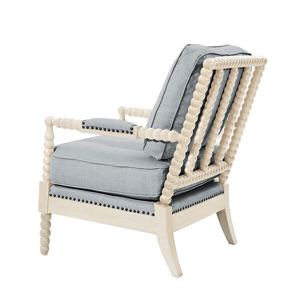 Accent Arm Chair Ivory Grey Wood Fabric