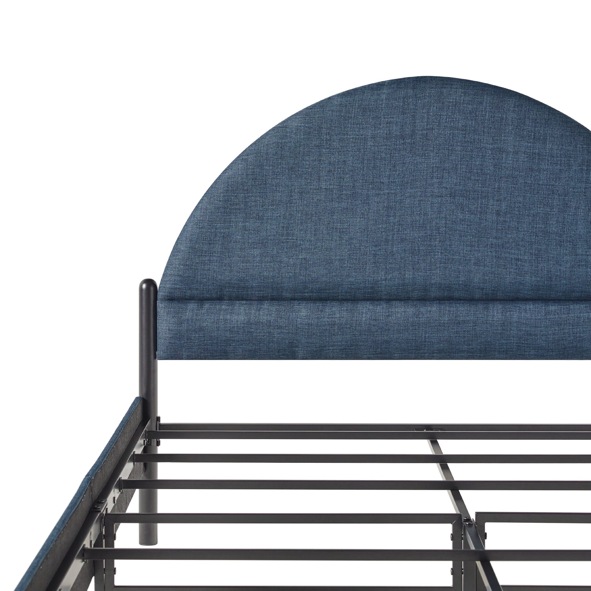 Modern Upholstered Curved Headboard Queen Bedframe Blue Queen Blue Metal Polyester