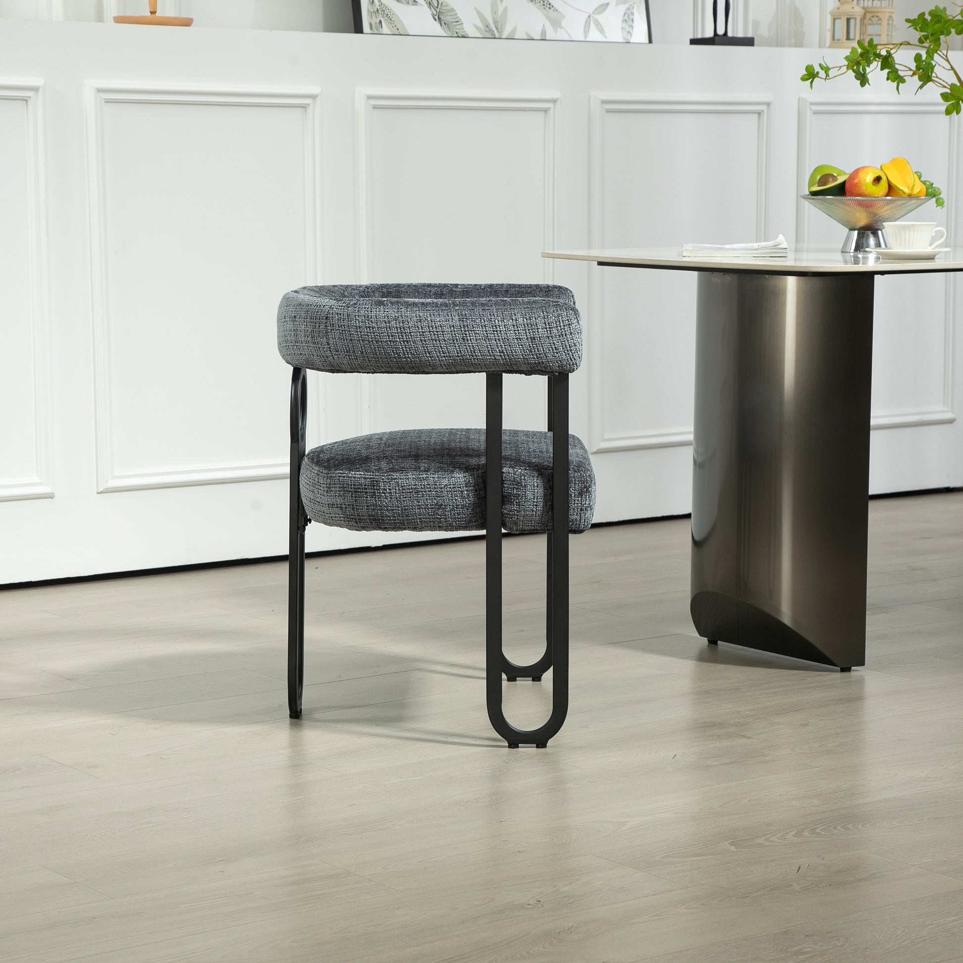 Coolmore Contemporary Designed Chenille Fabric Upholstered Accent Dining Chair Barrel Side Chairs Kitchen Armchair For Living Room Set Of 1 Gray Chenille Gray Primary Living Space Foam Chenille