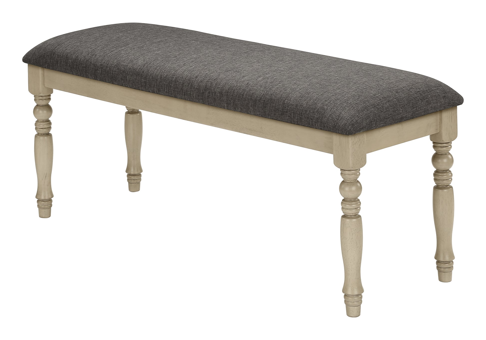 Bench, 48" Rectangular, Upholstered, Wood, Entryway, Dining Room, Kitchen, Antique Grey, Grey Fabric, Grey Solid Wood, Transitional Grey Foam Solid Wood Mdf