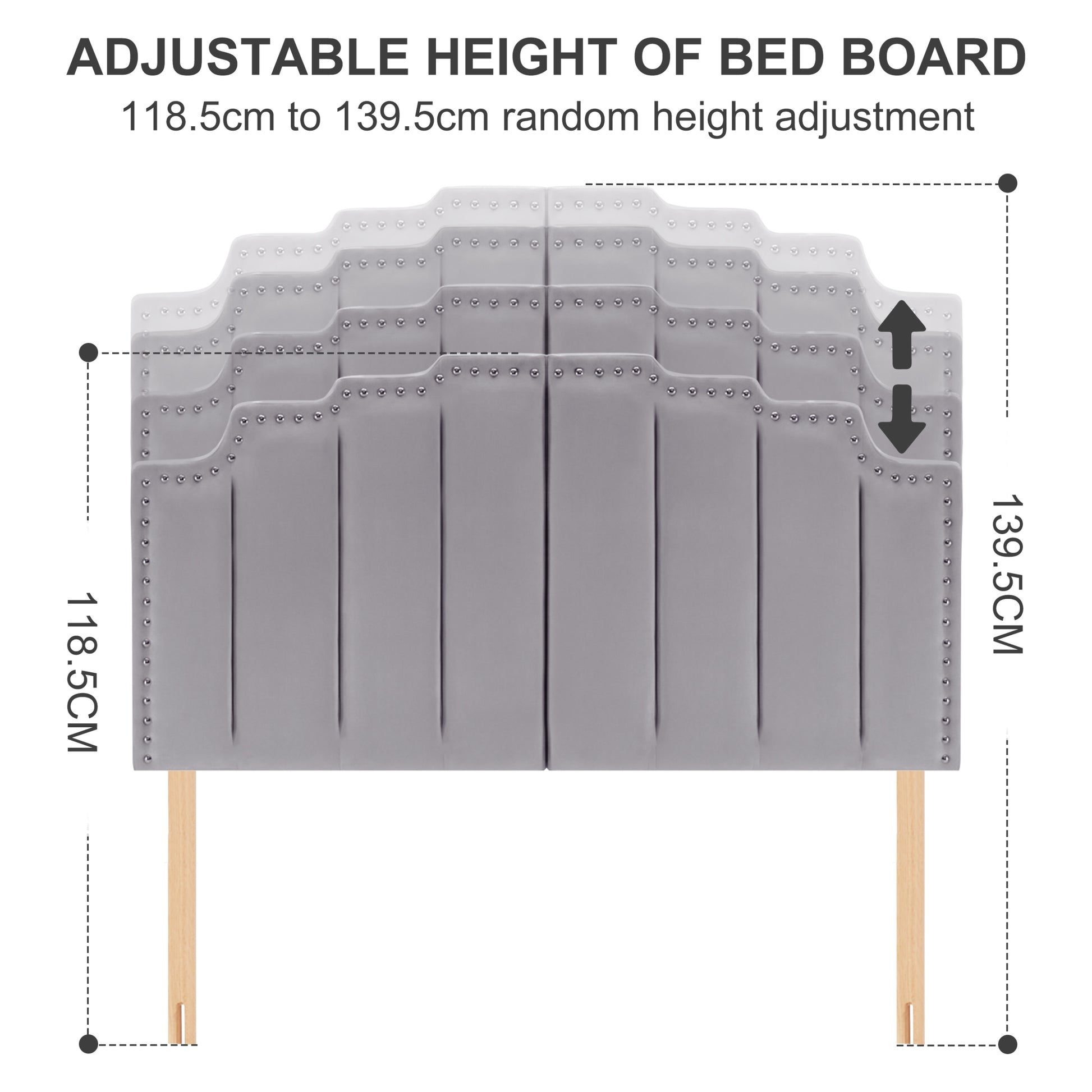 Mid Century Headboard For Queen Size Bed, Velvet Upholstered Tufted Bed Headboard With Decor, Adjustable Curved Solid Wood Head Board Vertical Channel Design Medium Grey Queen Grey Bedroom Modern Rubberwood Bed Frame Velvet Rubber Wood