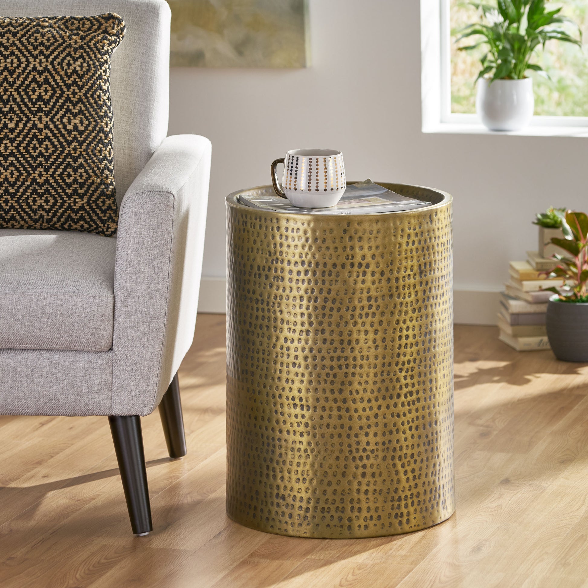 Drum Side Table Antique Brass Aluminium