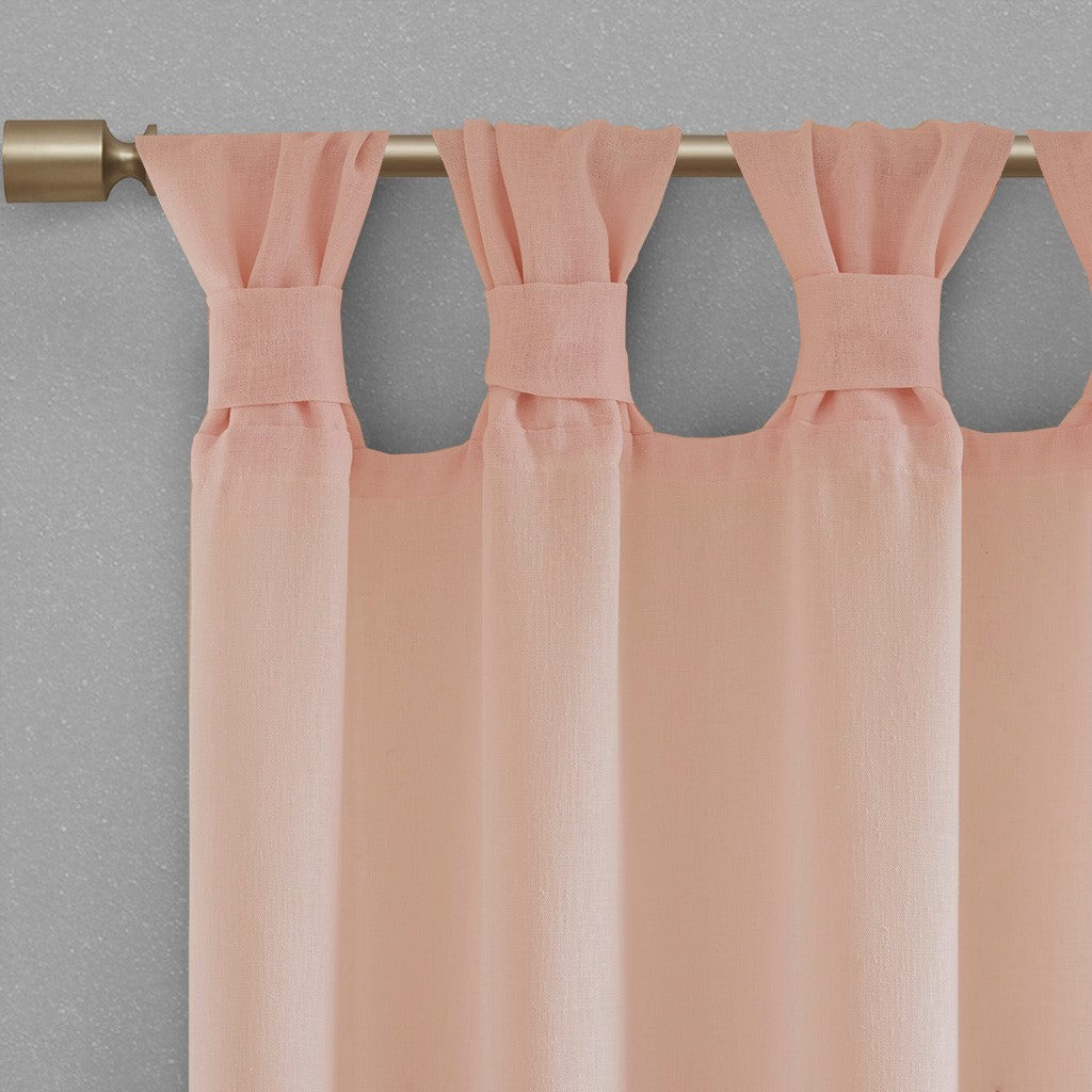 Floral Embellished Cuff Tab Top Solid Curtain Panel Only 1 Pc Panel Blush Linen