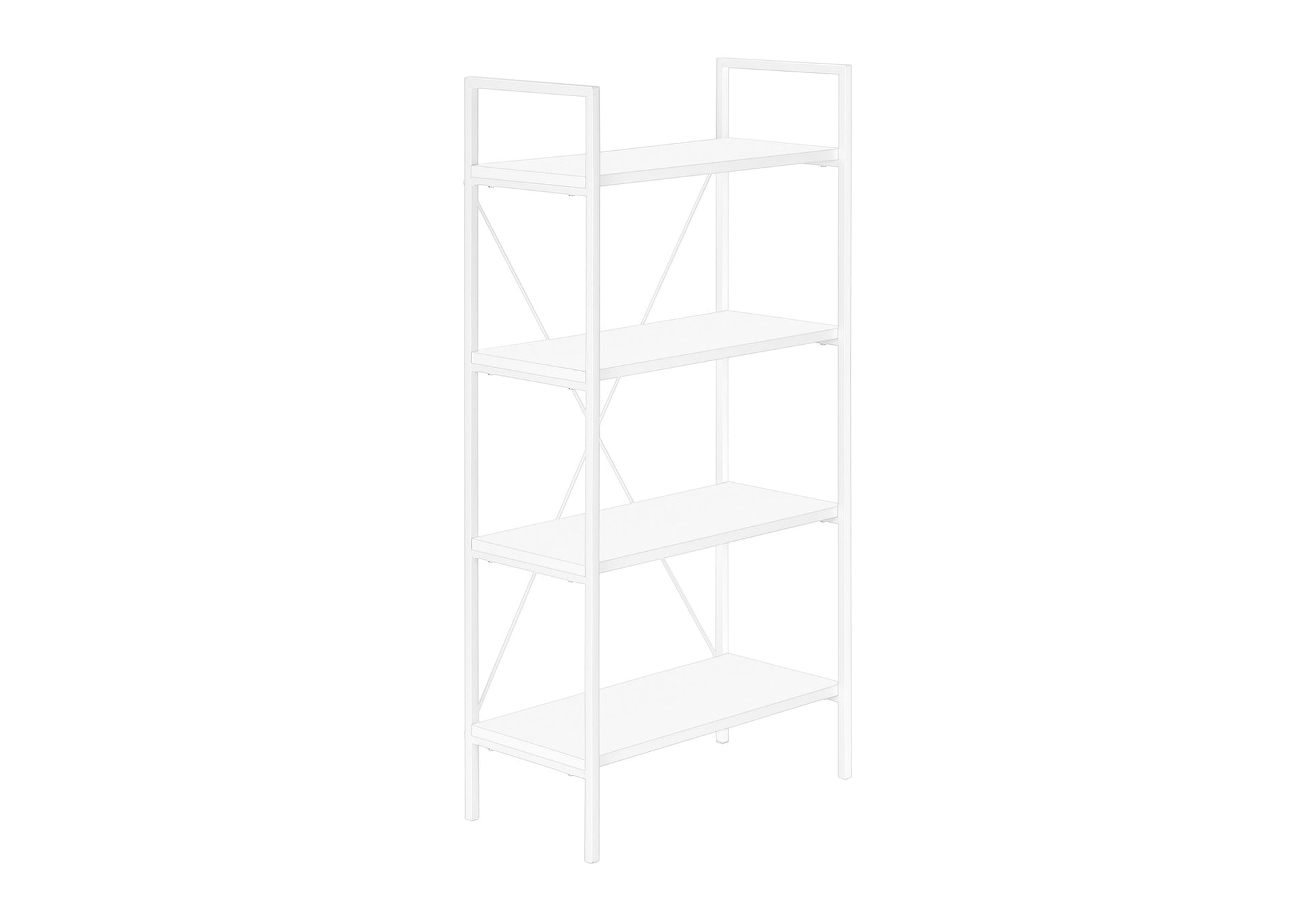 Bookshelf, Bookcase, 4 Tier, 48"H, Office, Bedroom, White Laminate, White Metal, Contemporary, Modern White Particle Board