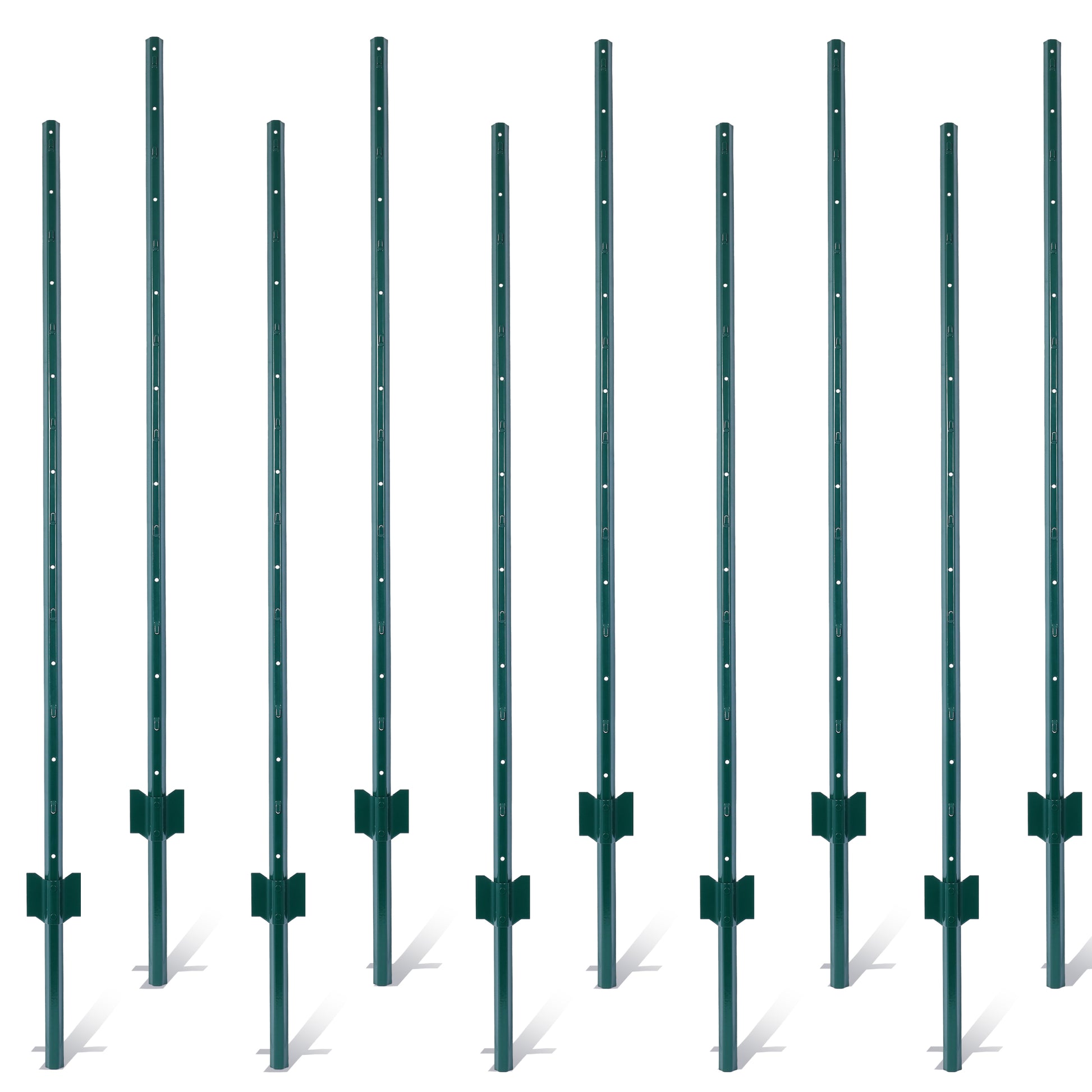 Fence Posts 5Feet 10Pack, Heavy Duty Metal Fence Post With U Channel, Steel Fence U Post For Holding Garden Wire Fence, Corner Anchor Posts Etc. Green Steel