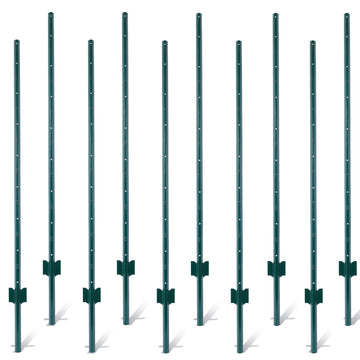 Fence Posts 5Feet 10Pack, Heavy Duty Metal Fence Post With U Channel, Steel Fence U Post For Holding Garden Wire Fence, Corner Anchor Posts Etc. Green Steel