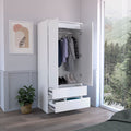 Armoire, Wardrobe Closet With Two Drawers,Hanging Rod, White White Solid Wood Mdf Engineered Wood