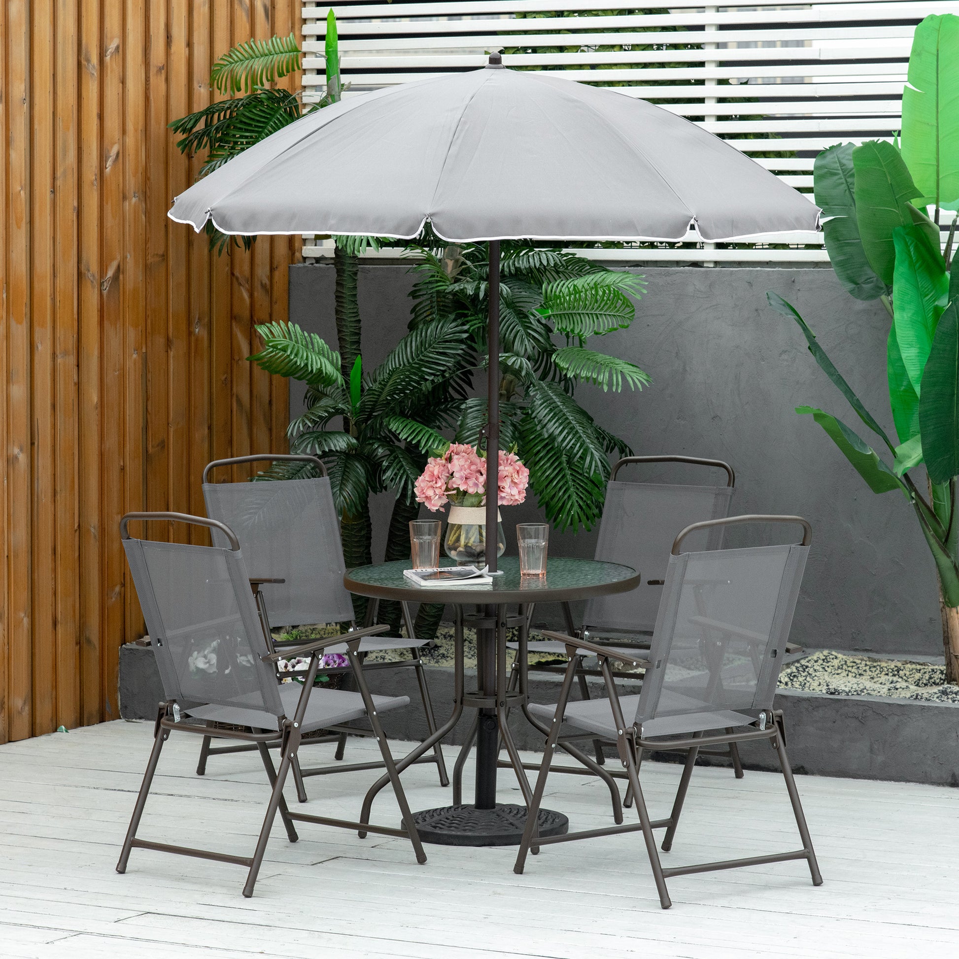 Outsunny 6 Piece Patio Dining Set For 4 With Umbrella, Outdoor Table A