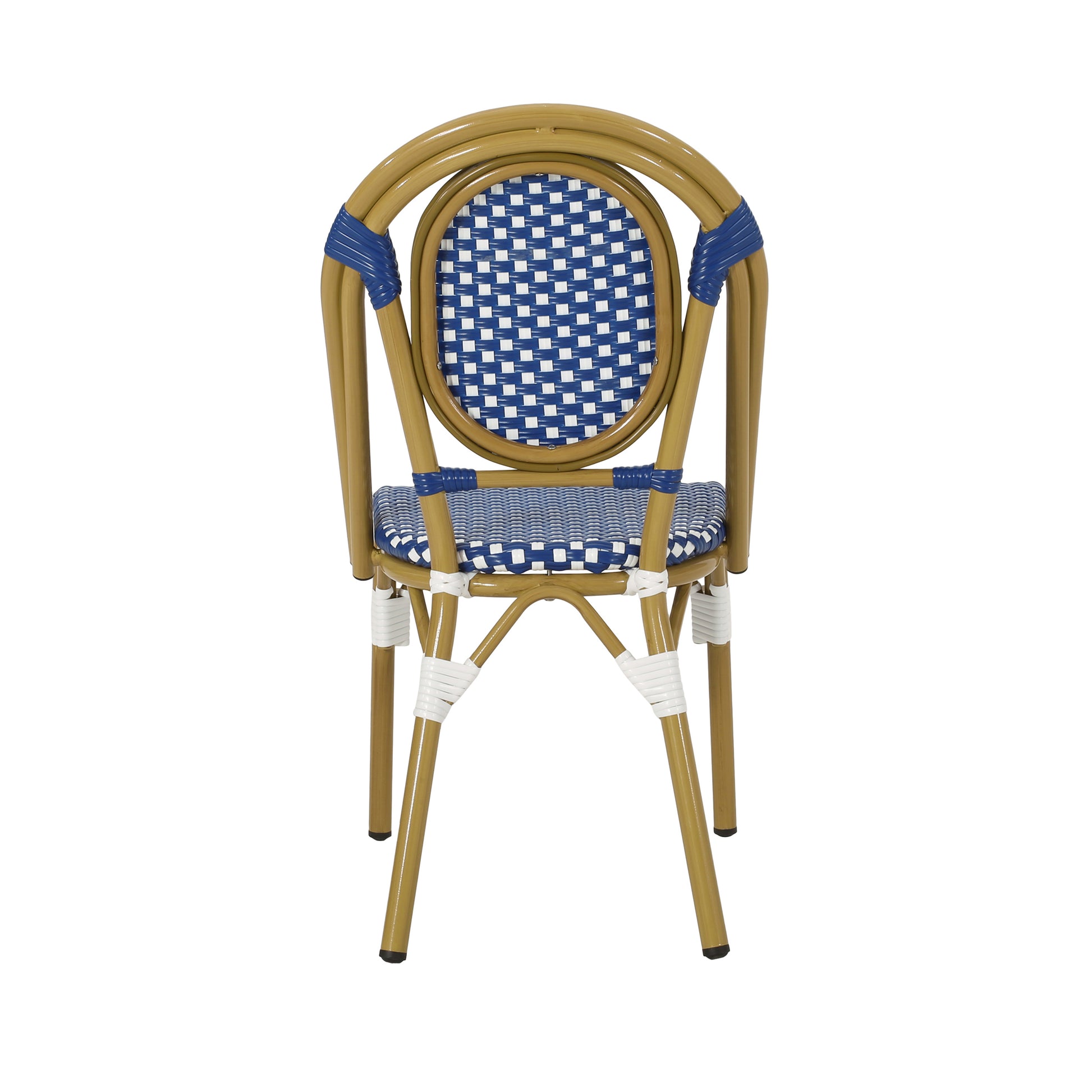 French Bistro Chair White Blue Rattan