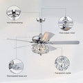 52'' Crystal Shade Ceiling Fan Lamp With Remote Control 3 Speed High, Mid, Low 5 Reversible Blades For Living Room, Dining Room, Bedroom, Family Room, Chrome ,3Pcs*E26 No Include Bulb Chrome American Traditional,Antique,Classic,Contemporary Crystal Metal