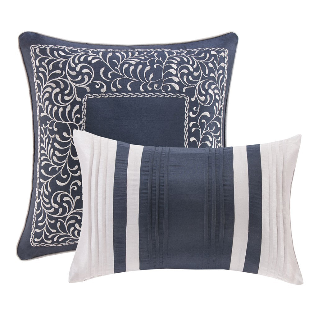 8 Piece Jacquard Comforter Set Navy Queen Queen Navy Polyester