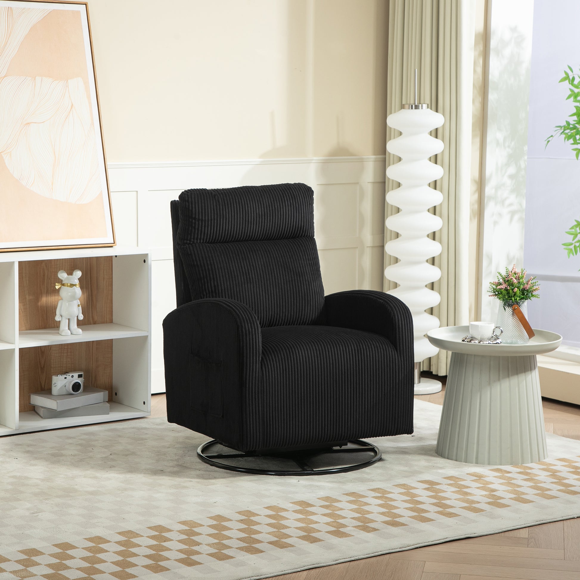 Jiada Upholstered Swivel Glider.Flannel Fabric.Rocking Chair For Nursery In Black.Modern Style One Left Bag Black Primary Living Space Foam Corduroy