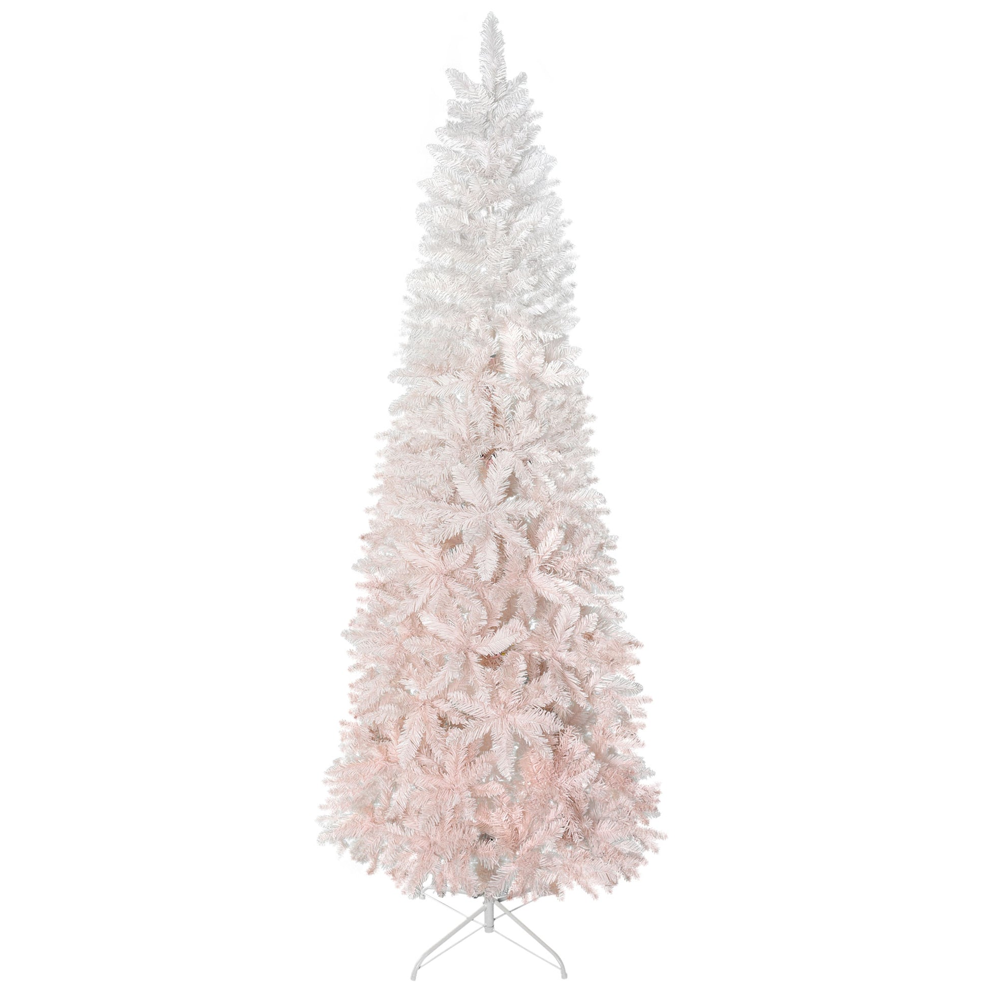 Homcom 6' Tall Unlit Pencil Fir Artificial Christmas Tree With Realistic Branches And Steel Base, Pink And White Pink Pvc