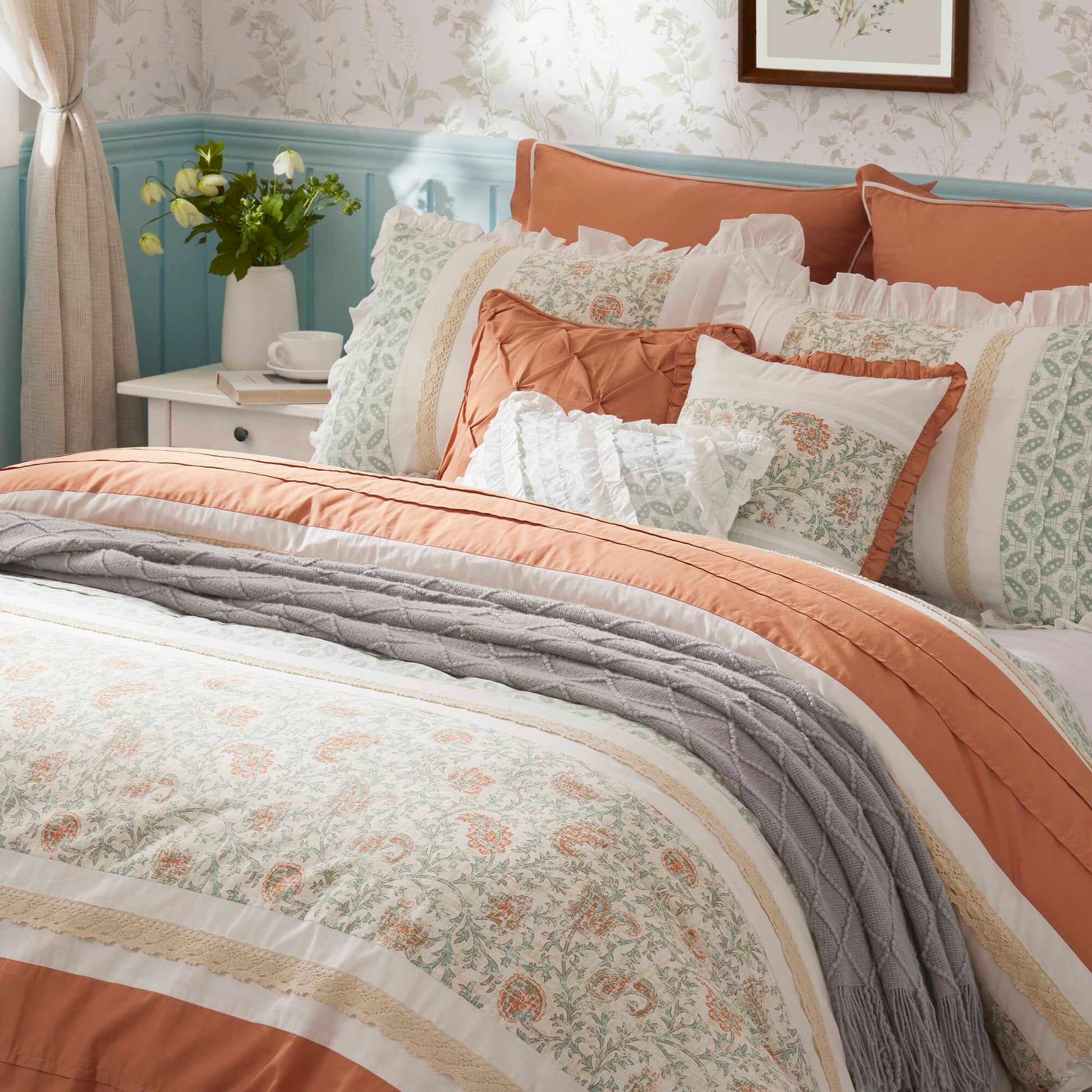 9 Piece Cotton Percale Comforter Set Coral King King Coral Polyester