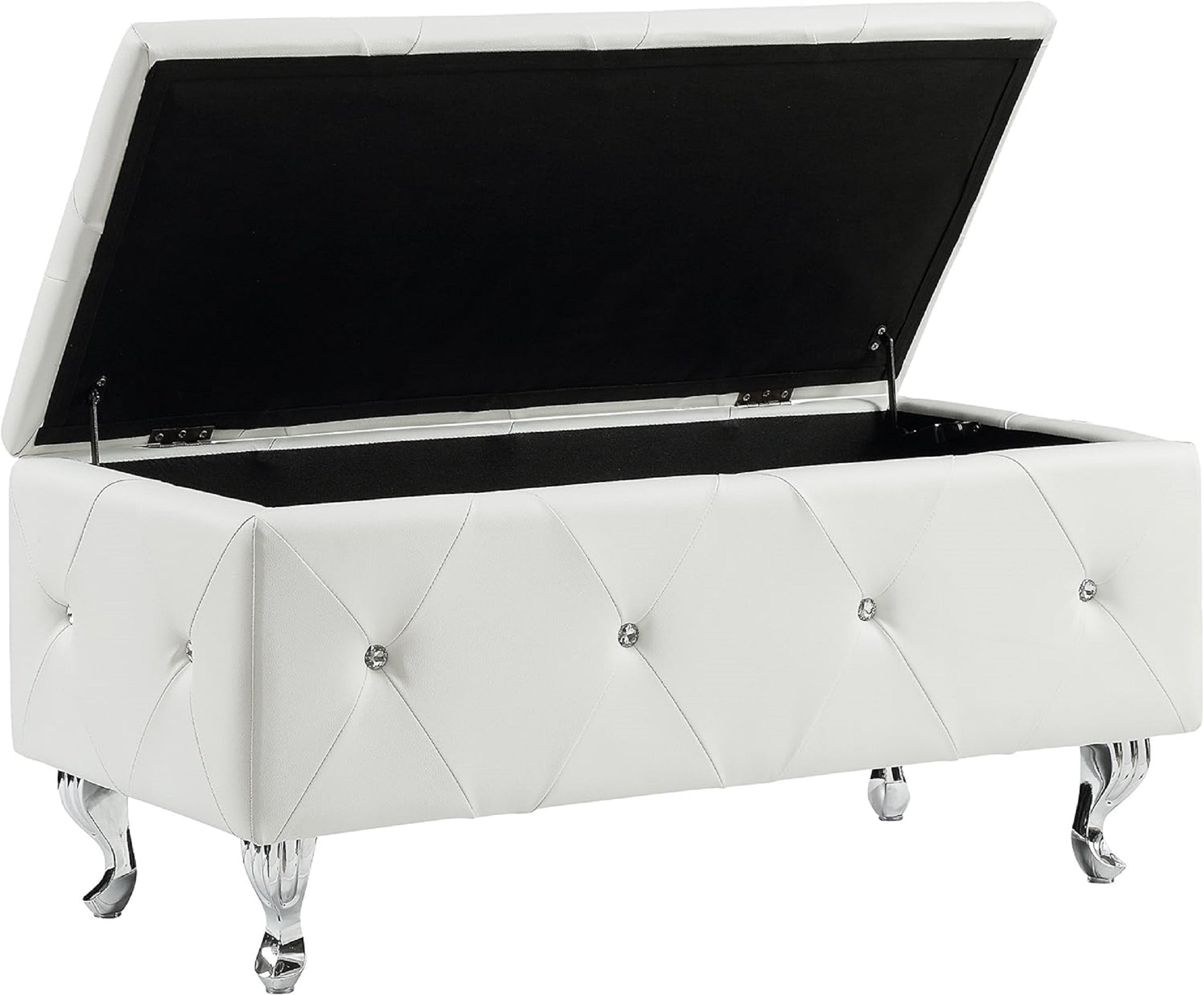 1Pc Glam 38 Inches Storage Ottoman Bench For Upholstered Tufted White Faux Leather Organizer Bedroom Living Room Entryway Hallway Tufted White Faux Leather Primary Living Space Solid White Traditional Foam Faux Leather