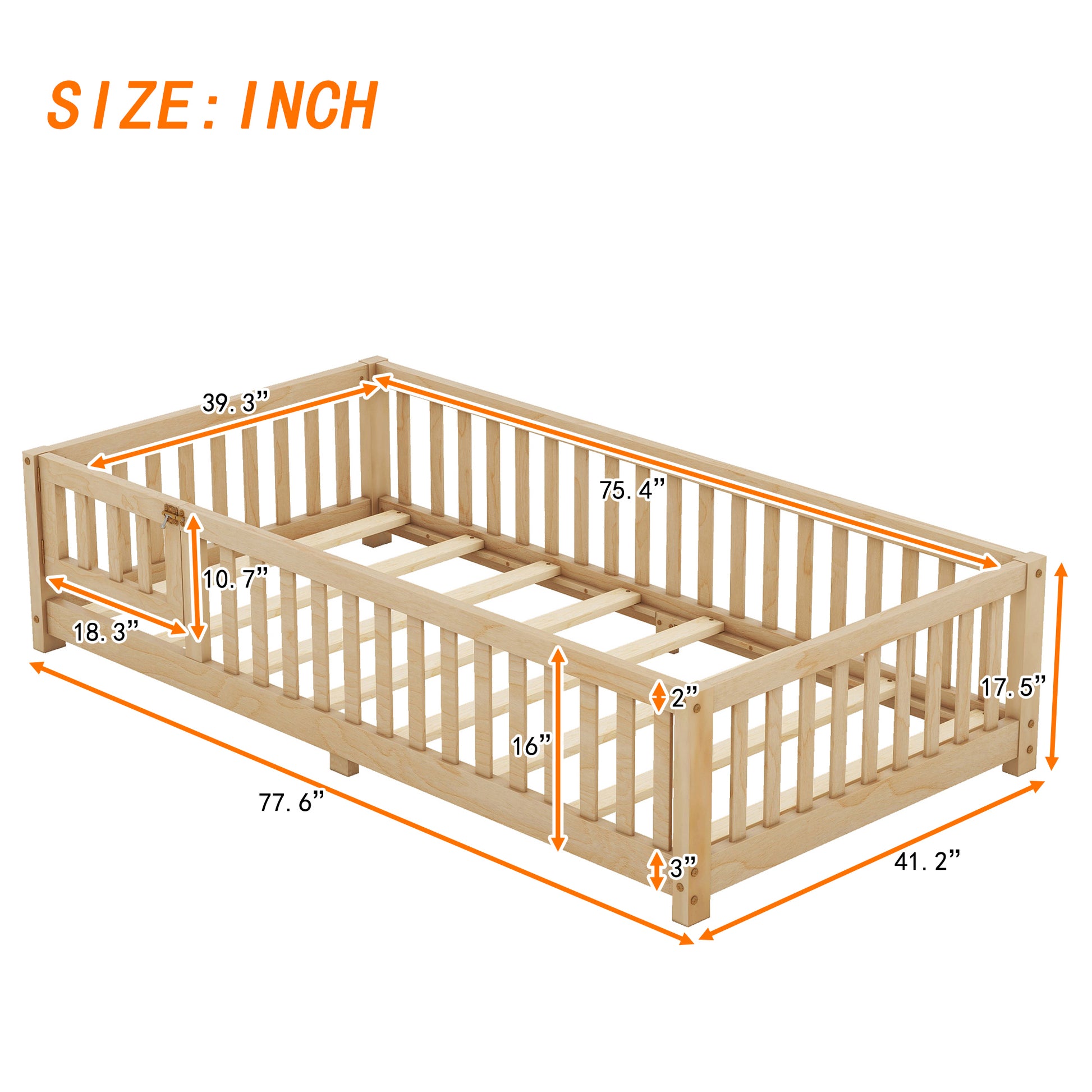 Twin Size Bed Floor Bed With Safety Guardrails And Door For Kids, Natural Old Sku: W158090686 Twin Natural Pine