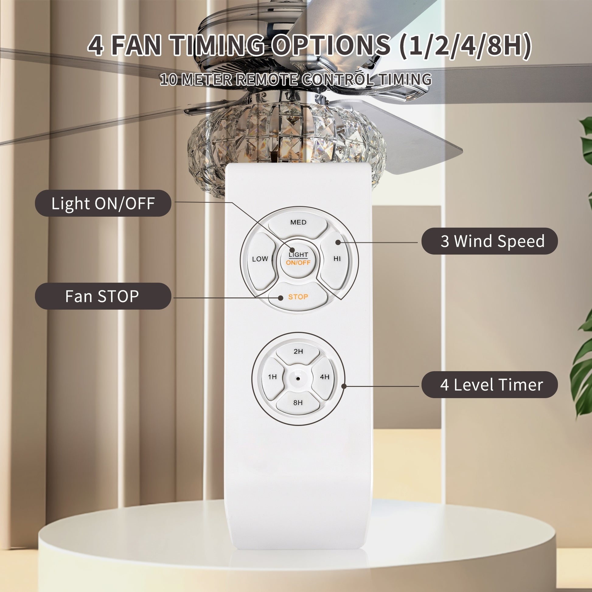 52'' Crystal Shade Ceiling Fan Lamp With Remote Control 3 Speed High, Mid, Low 5 Reversible Blades For Living Room, Dining Room, Bedroom, Family Room, Chrome ,3Pcs*E26 No Include Bulb Chrome American Traditional,Antique,Classic,Contemporary Crystal Metal