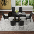 7 Piece Faux Marble Dining Table Set, Glass Rectangular Kitchen Table For 6 8, Modern Black Faux Marble Dining Room Table With Mdf Base, Dining Table & 6 Chairs Metal Black Rectangular Mdf Glass