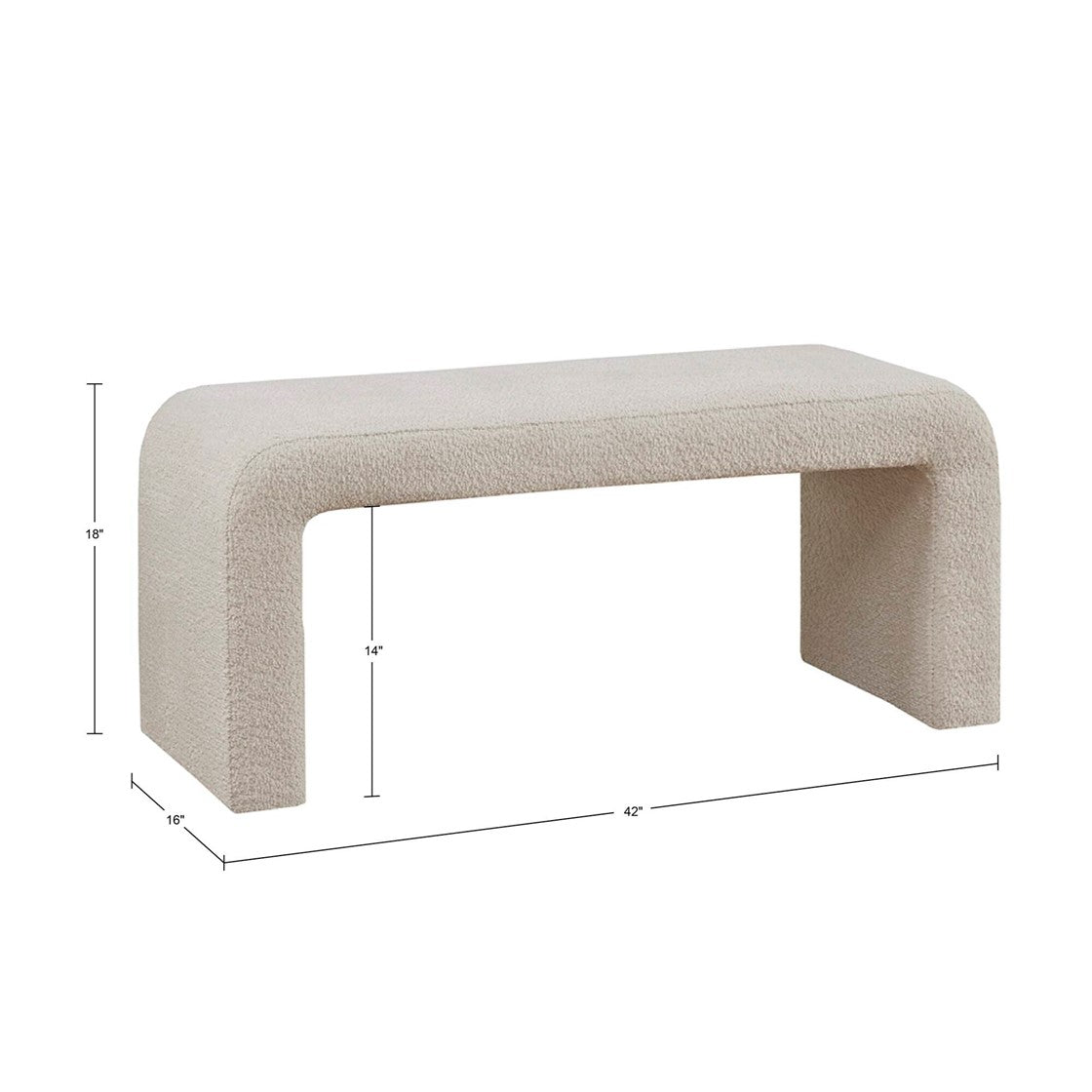 Boucle Waterfall Bench Beige Wood Fabric