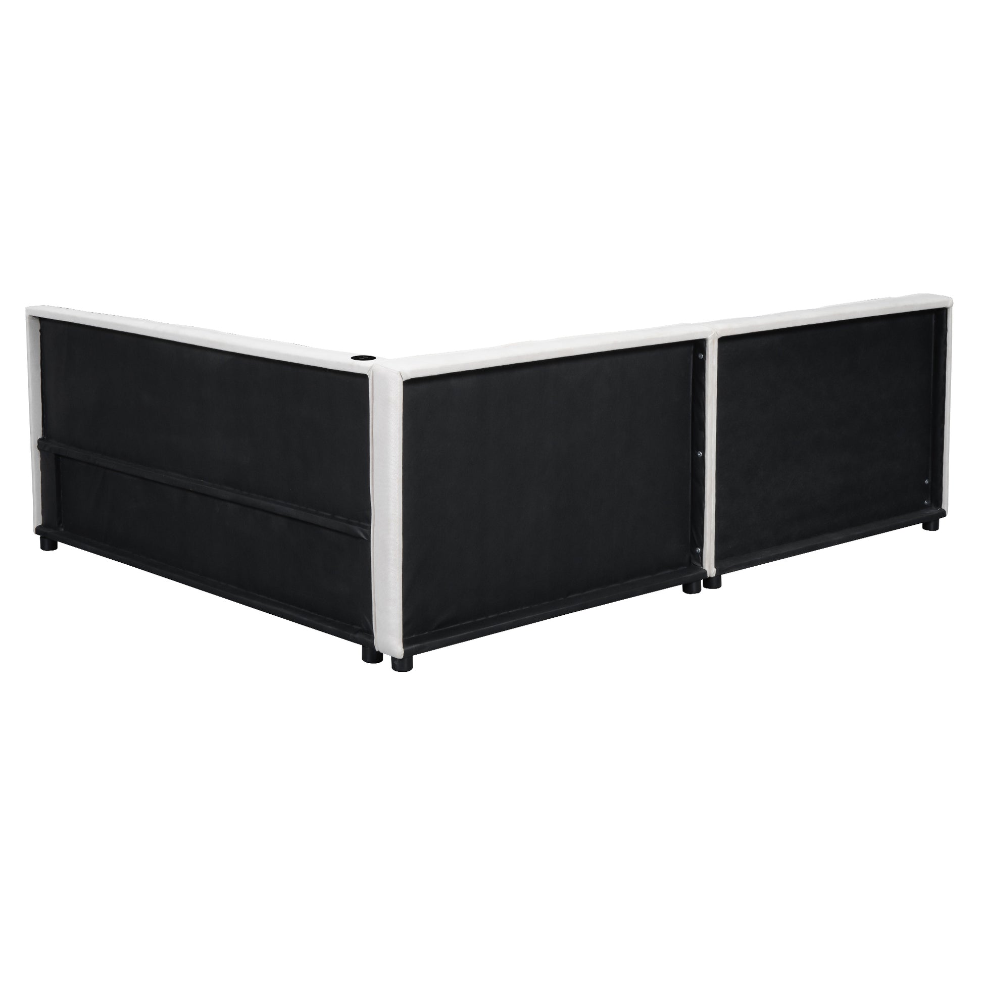 Upholstered Full Size Platform Bed With Usb Ports, Beige Full Beige Linen