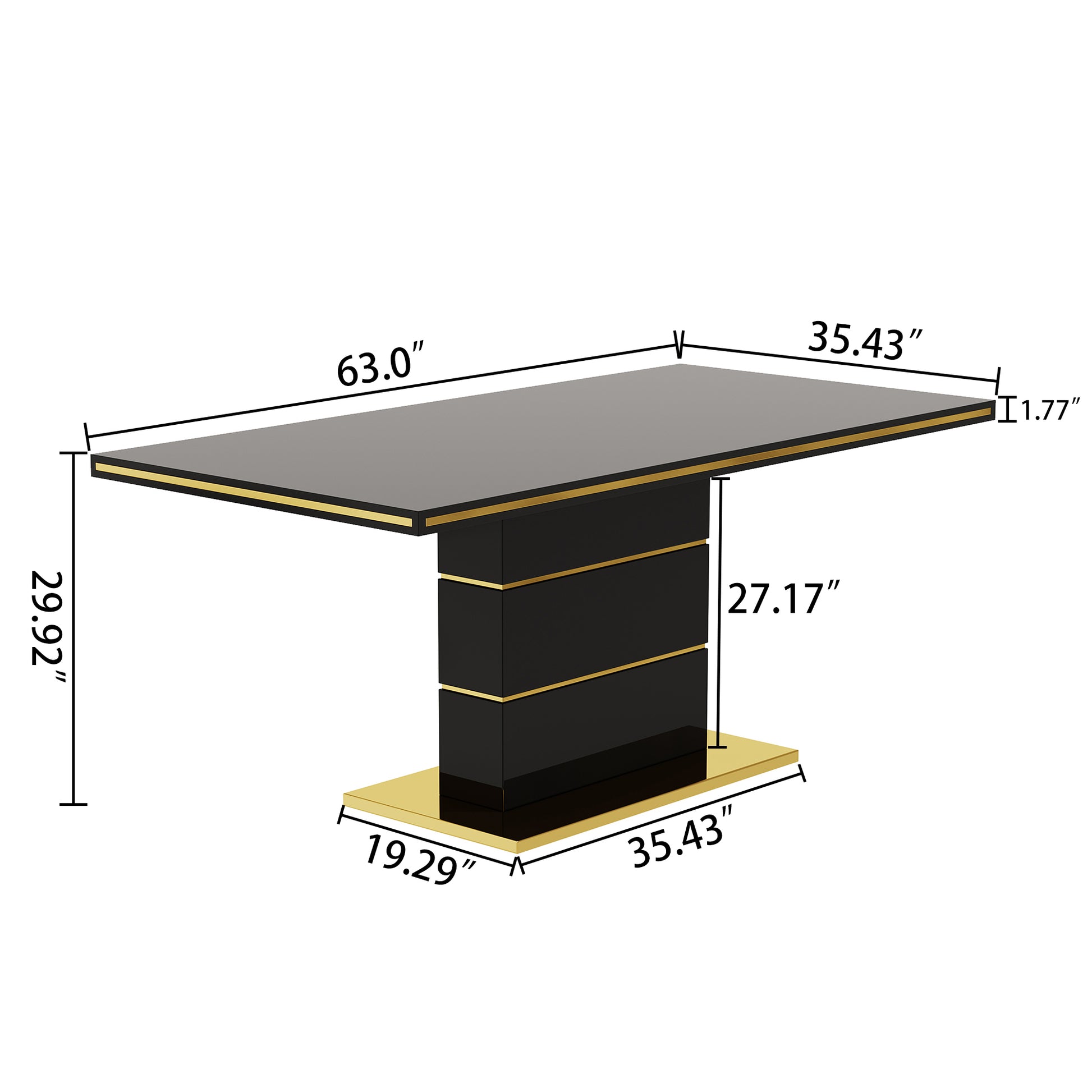 Mdf Dining Table,Panel Stainless Steel Polished Gold Plated Bar, Need To Hit Copper Nails,Table Size: 62.99" L X 35.43" W X 29.92" H Black Mdf