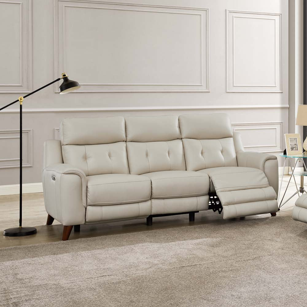 Torino Power Headrest Top Grain Leather Zero Gravity Reclining Sofa Off White Genuine Leather Wood Primary Living Space Medium Firm Tight Back Mid Century Modern Eucalyptus Pillow Top Arms Memory Foam Leather 3 Seat