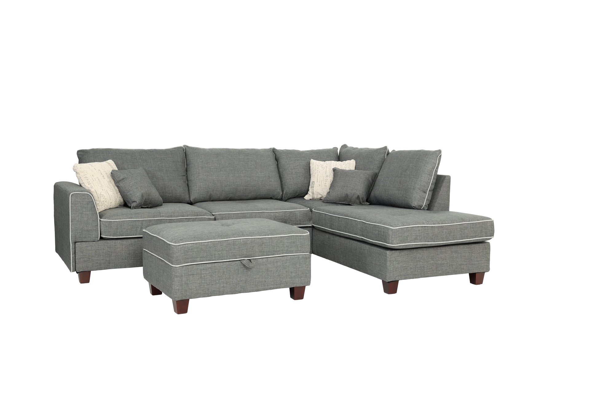 Beautiful 3 Pcs Sectional Sofa Steel Dorris Fabric Cushion Sofa Chaise Ottoman Reversible Couch Pillows Living Room Furniture Steel Gray Wood Primary Living Space Cushion Back Contemporary,Modern L Shaped Rubberwood Particle Board 5 Seat