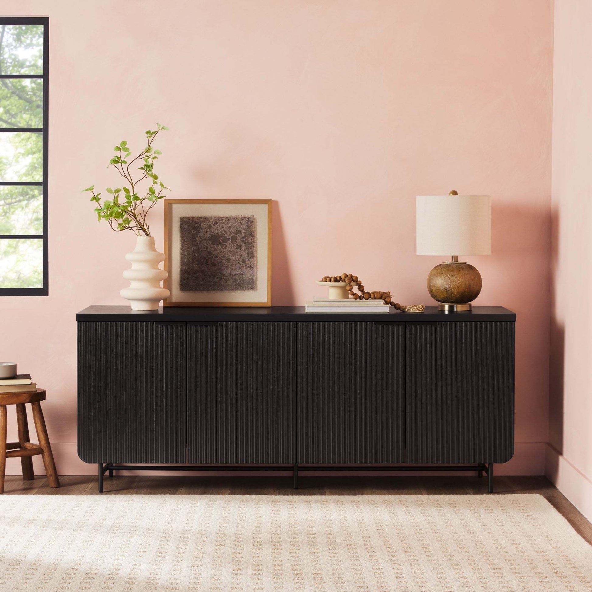 Modern Scandi Fluted Door Sideboard Black Black Mdf Mdf